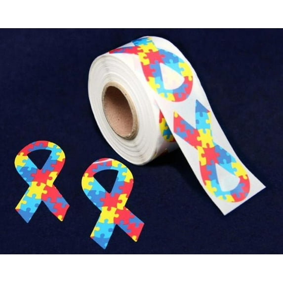 Large Autism Awareness Ribbon Stickers (250 per Roll)