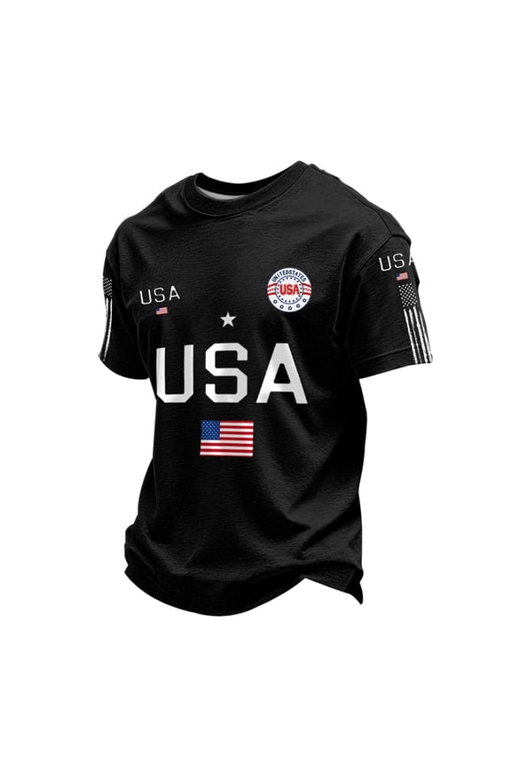 250 Men Shirt United States Usa Flag Print Crew Neck Short Sleeve Tshirt Big and Tall Relaxed Fit Workout Daily Wear Tees, Black, #01 Black