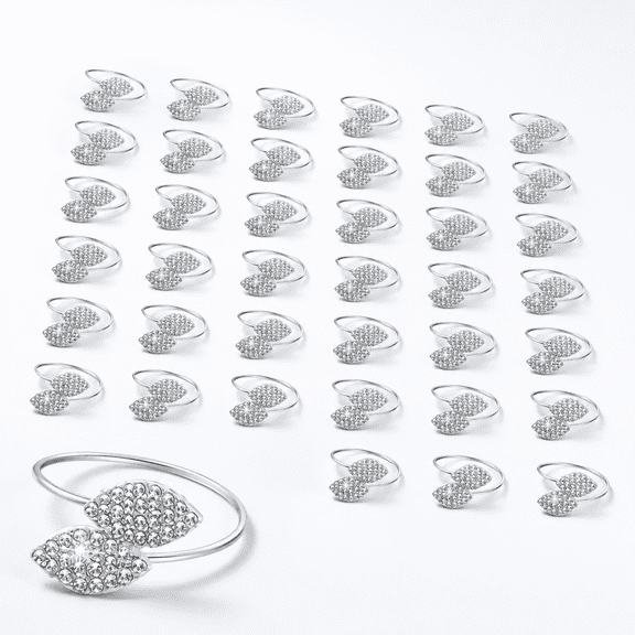 250 Metal Rhinestone Double Leaf Napkin Rings for Fall Thanksgiving Table Settings