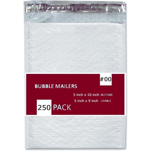 250 PC #00 5x10 Inches 250 Pack Inches Poly Bubble Mailers Shipping Padded Envelopes Self Seal Waterproof Cushion Envelope