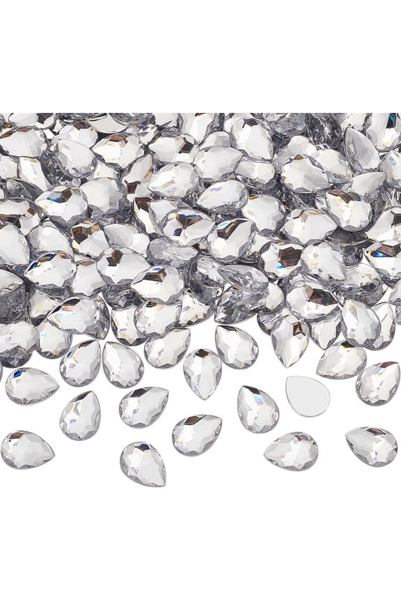 250 PCS 0.7x0.5inches Faceted Teardrop Acrylic Rhinestone Gems Clear Flat Back Teardrop Rhinestones Plastic Gems Acrylic Teardrop Jewels Handmade
