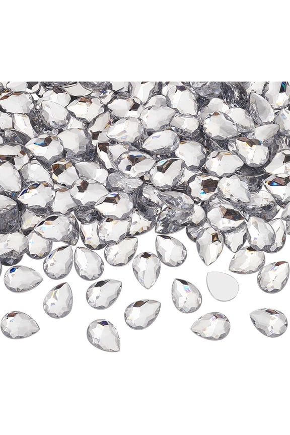 250 PCS 0.7x0.5inches Faceted Teardrop Acrylic Rhinestone Gems Clear Flat Back Teardrop Rhinestones Plastic Gems Crystal Acrylic Teardrop Jewels for Jewelry Making DIY Craft