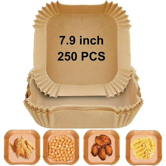 250 PCS 7.9 Inch Square Air Fryer Baking Paper Liners, Non-Stick Parchment Paper Liners for 5-8QT Airfryer Microwave Oven Frying Pan