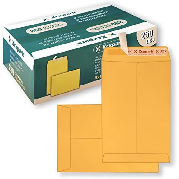 250 PCS 9x12 inches Security Catalog Envelopes Printable Self Seal Envelopes, Anti Tear brown Kraft Envelopes for Invitation Cards, Pictures, Photos, Documents