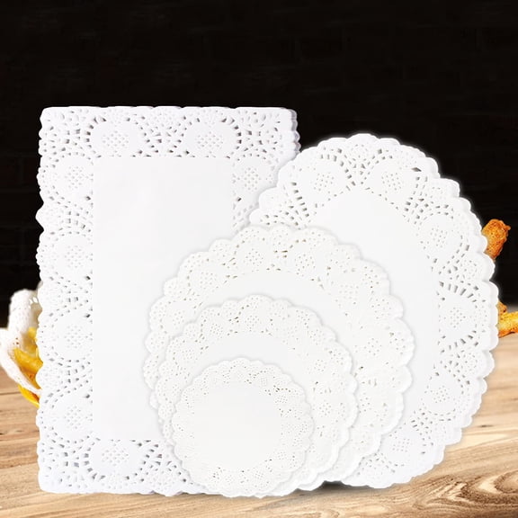 250 PCS Paper Doilies Lace Assorted Size Food Grade Modern tive Placemats Bulk Add Elegance to Crafts, Coffee, Cake, Desert, Table, Wedding, Tableware tion (Round Rectangle Oval White)