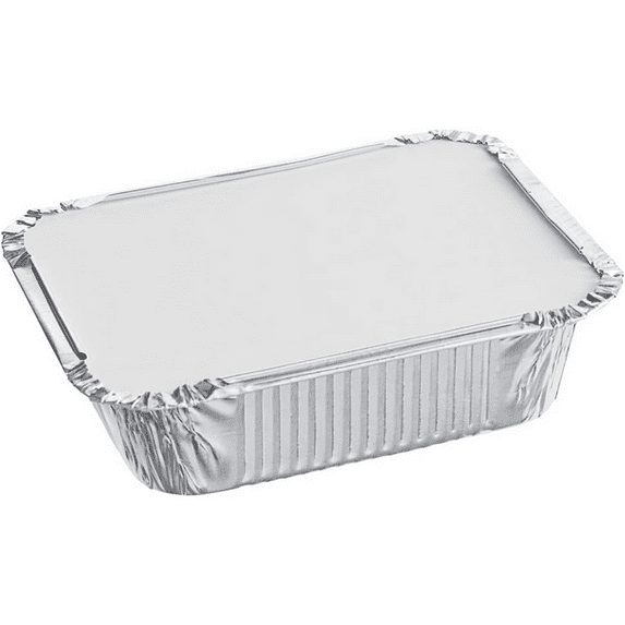 250 Pack 1 lb Oblong Aluminum Foil Take-Out Disposable Pan w/Board Lids