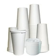 thumbnail image 1 of [250 Pack] 16oz White Disposable Paper Coffee Cups with White Flat Lids - For Hot, Cold Drink, Coffee, Tea, Cocoa, Travel, Office, Home, Cider, Hot Chocolate, To go, Compostable, Biodegradable, 1 of 4