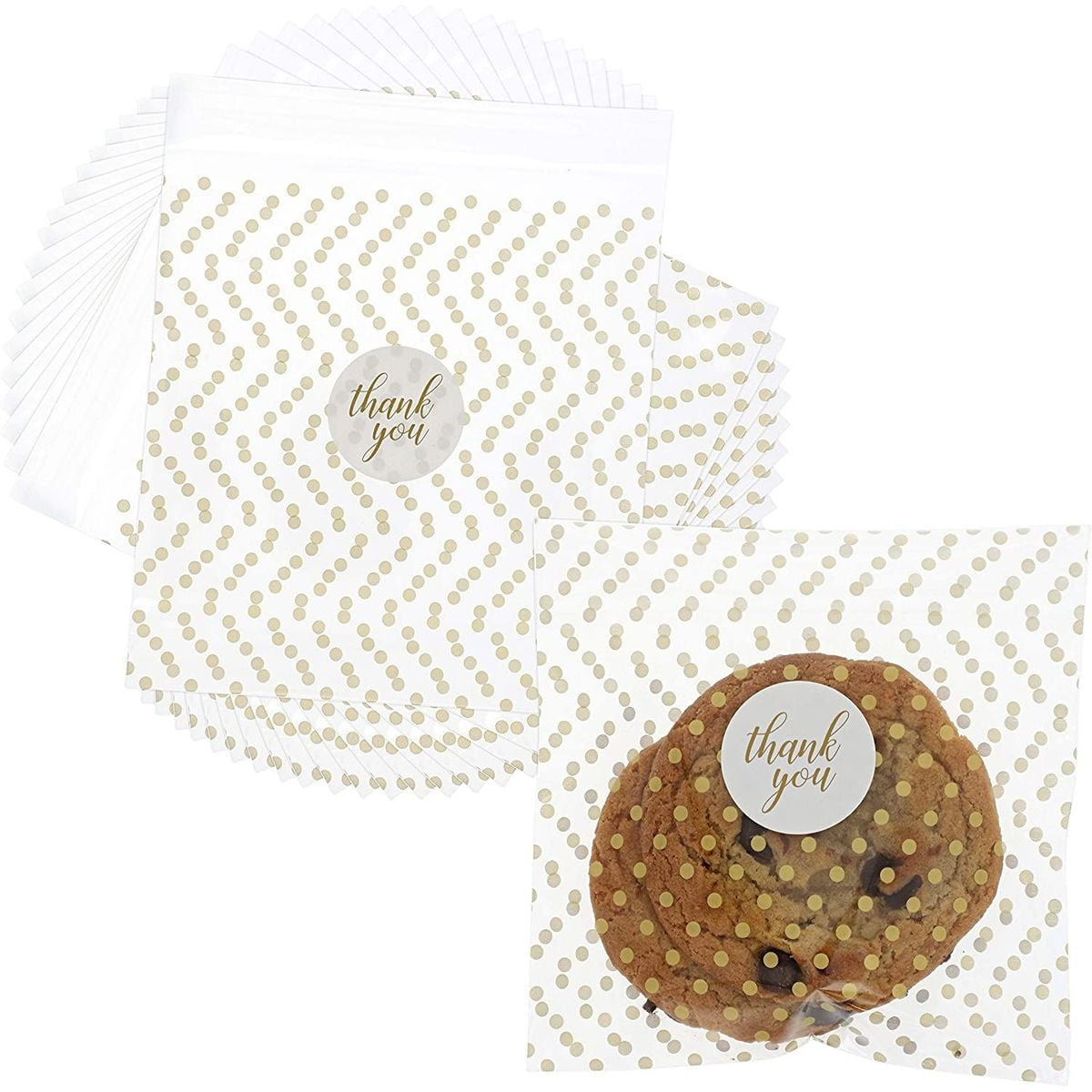 250-Pack 4x6-Inch Clear Cellophane Cookie Bags with Gold Foil