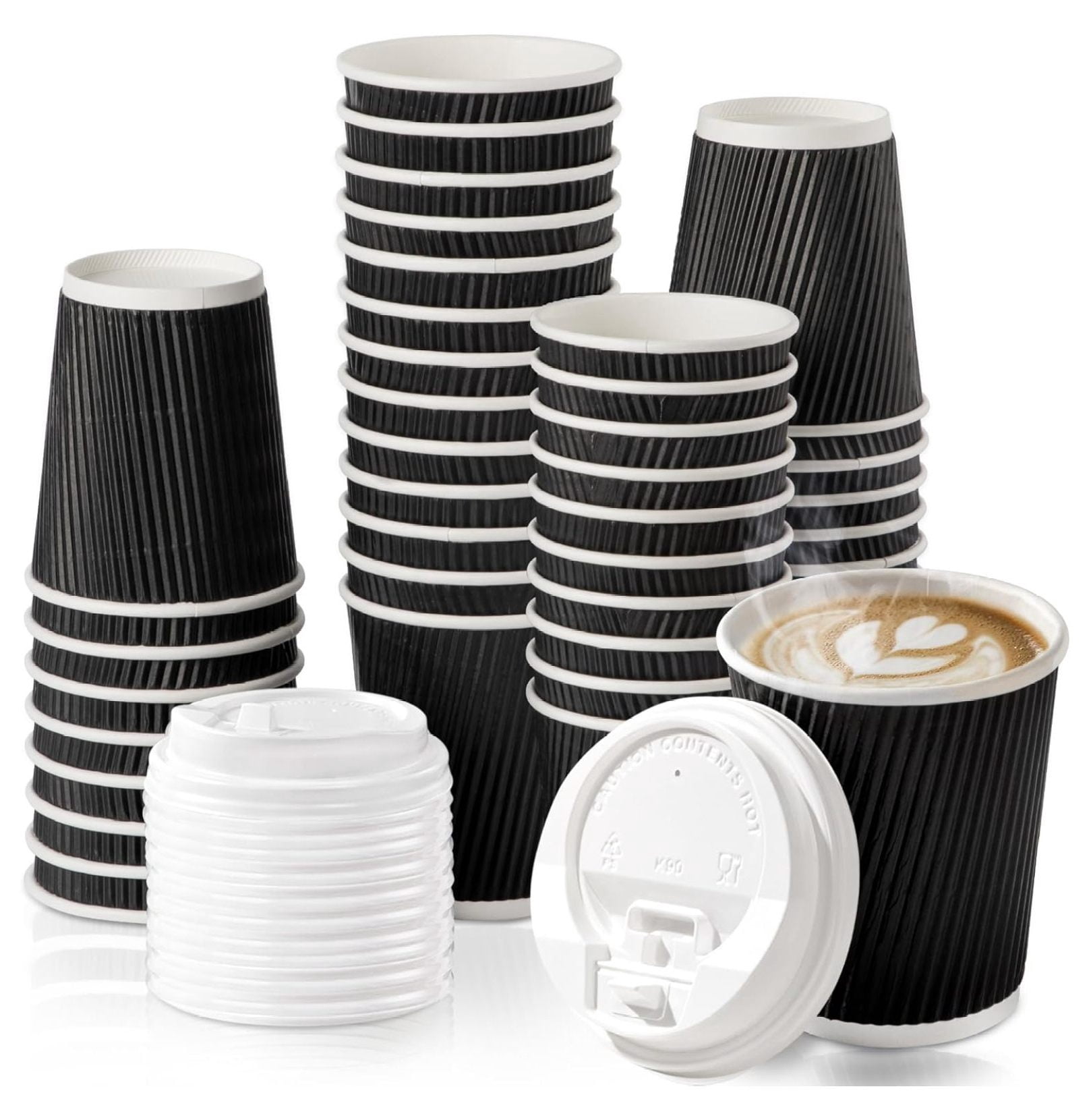 250 Pack 8 oz Black Disposable Coffee Cups with Lids & Stirrers ...