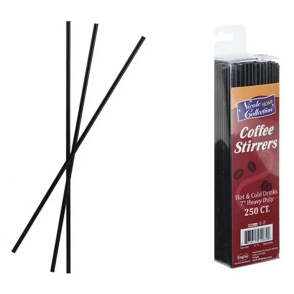 250 Pack Black Plastic Stirrers Straws For Cocktail And Coffee Sip Sticks 7 In