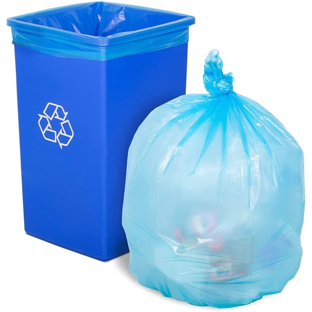 250 Pack Blue HDPE Trash Can Liners 30" x 48" 75–100 LB Ultra Thin 21 Micron