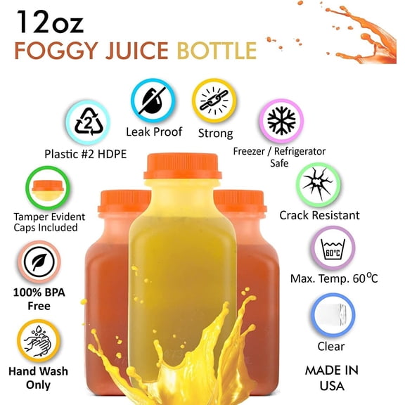 250 Pack Empty Translucent Plastic Juice Bottles with Tamper Evident Caps 12 Oz.