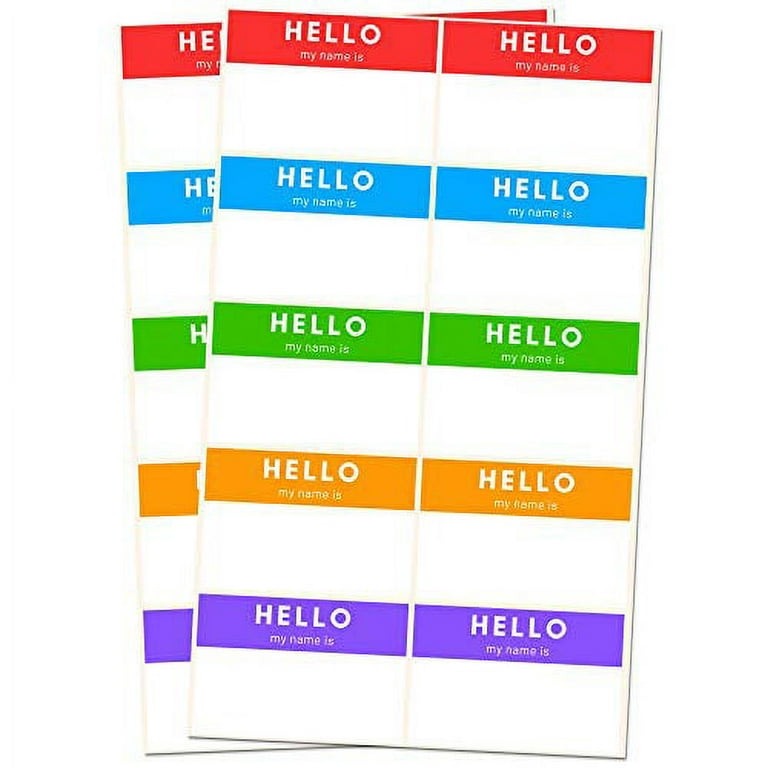 TownStix 250 Pack, Hello My Name is, Labels Stickers Sheets, 5 Colors - 3  x 2