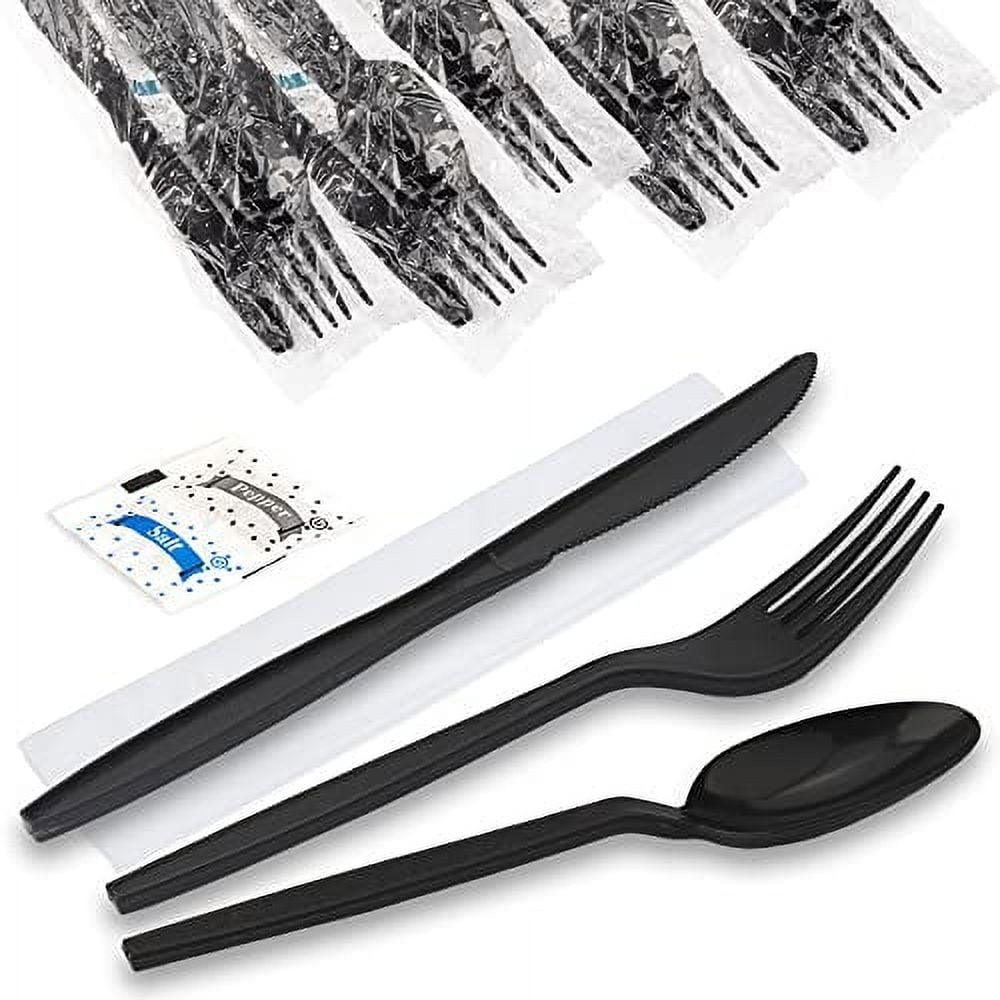 [250 Pack] Individually Wrapped Utensils Prepackaged Black Plastic