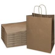[250 Pack] Large Brown Kraft Paper Bags with Handles, Shopping, Gift Bags, Party, Merchandise, Lunch Bags, Grocery Bags, Takeout, Carryout, Reusable - 13 x 7 x 17 inches by EcoQuality