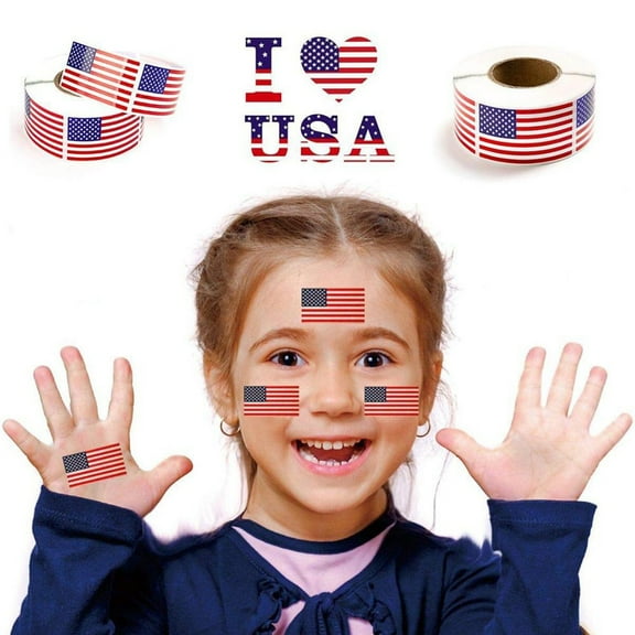 250 Pack Patriotic American Flag Stickers Roll Mixed Size 2.56 Inch For Kids Car Laptop Classroom July 4Th Decorations