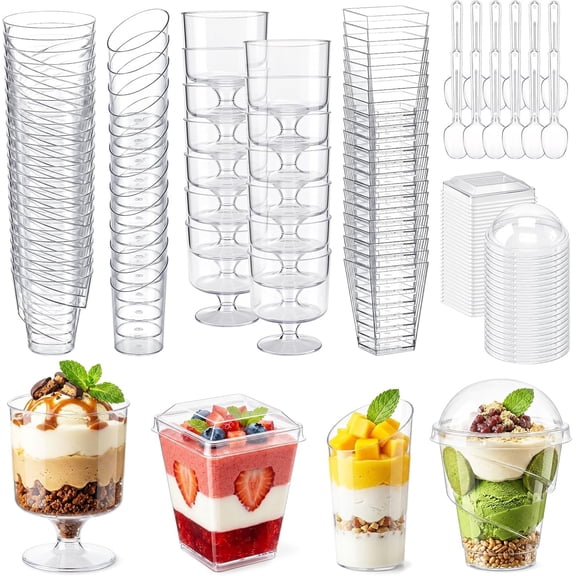 250 Pack Plastic Dessert Cups with and Spoons, 5 oz 3 oz Clear Small Yogurt Parfait Cups for Party, Fruit Pudding, Trifle, Ice Cream, Wedding, Events & Gatherings, Cake Cups