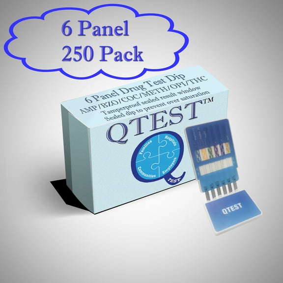 (250 Pack) QTEST 6 Panel Urine Drug Test Dip Tamper Proof - Amp (Amphetamine), Bzo (Benzodiazepine), Coc (Cocaine), Mamp (Methamphetamine, Opi (Opiates), Thc (Marijuana)