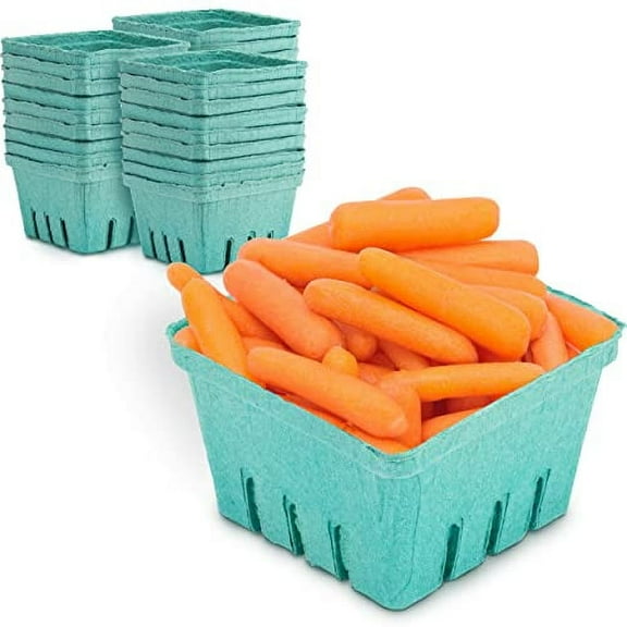 [250 Pack] Quart Green Molded Pulp Fiber Berry Basket Produce Vented Container for Fruit and Vegetable, Farmer Market, Grocery Stores and Backyard Party