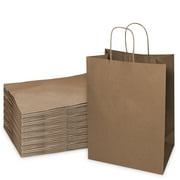 [250 Pack] Small Brown Kraft Paper Bags with Handles, Shopping, Gift Bags, Party, Merchandise, Lunch Bags, Grocery Bags, Takeout, Carryout, Reusable - 10 x 5 x 13 inches by EcoQuality