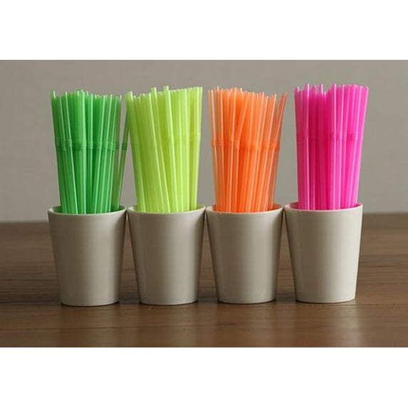 250 Pack of S&L FLEXIBLE Disposable Straws (Mixed Neon Colors) - 7 3/4 inches Long and .23 inches in Diameter