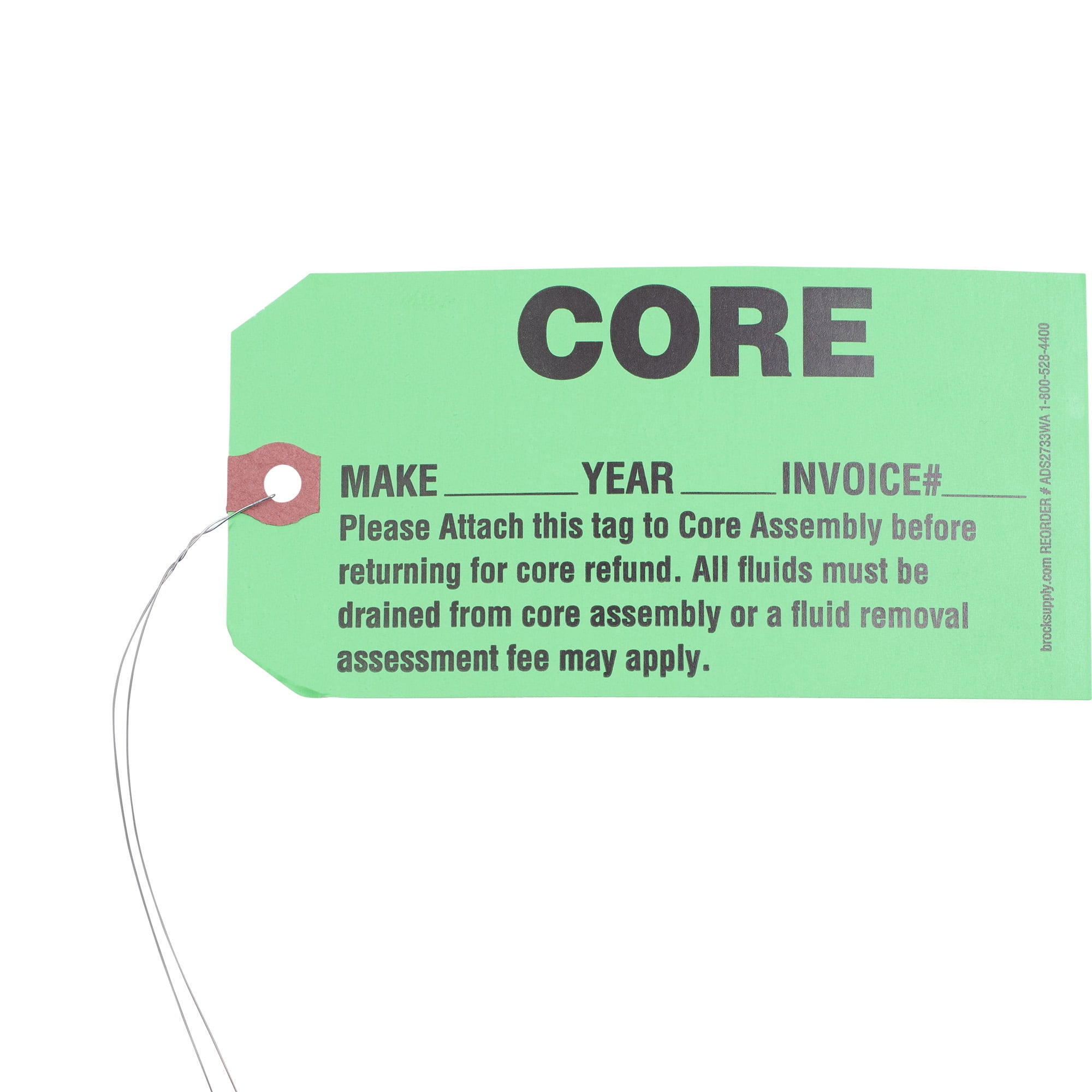 Brock ‘CORE’ Parts Tag With Wire Attached - 5 3/4 Inch x 2 7/8 Inch ...