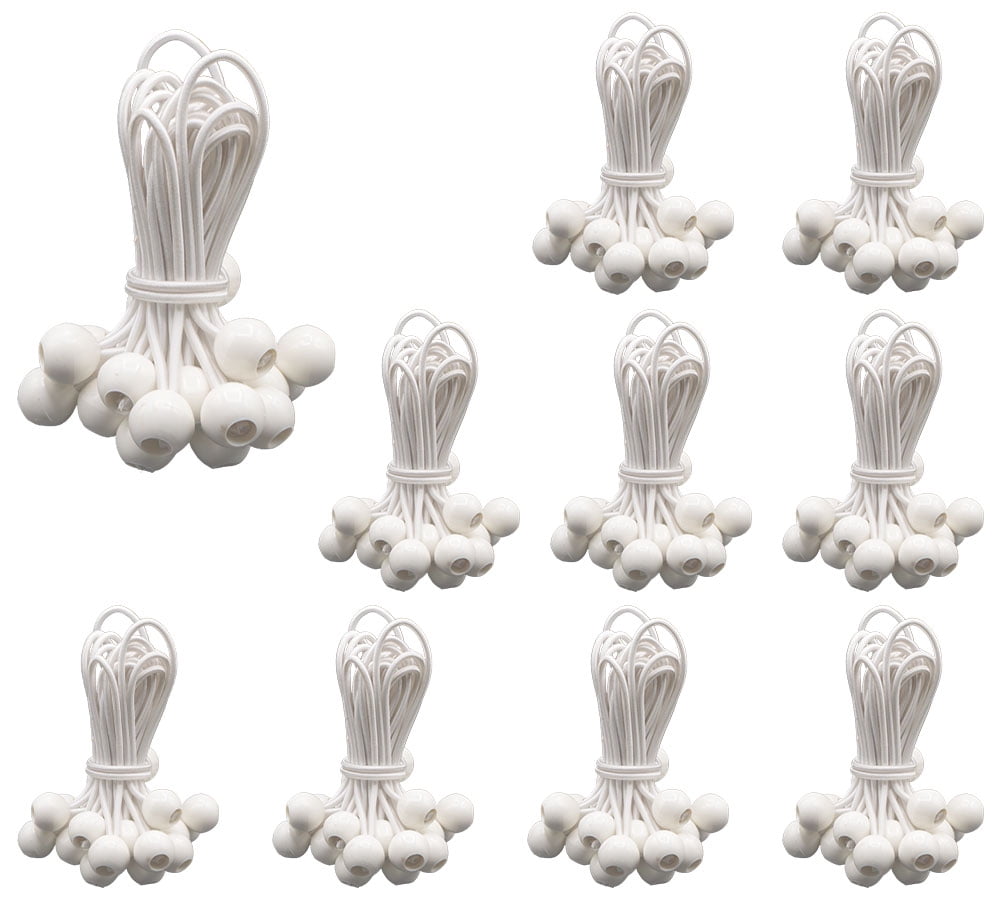 (250 Pcs) 11" White Ball Bungee Cords for Tarp Tie Down - Heavy Duty Canopy Bungee Loop Cords w/Balls for Camping, Shelter, Cargo, Tent Poles (5 MM Thick)