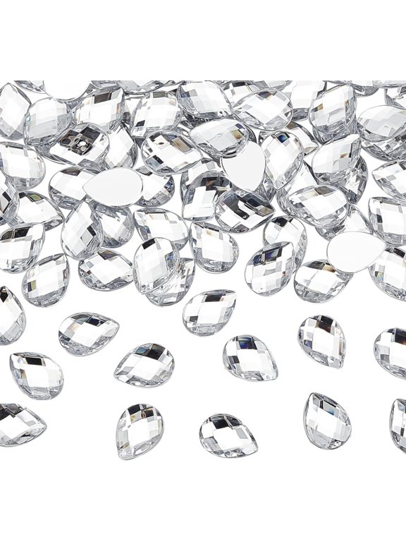 250 Pcs 18x13mm Teardrop Acrylic Rhinestone Gems Clear Jewels Embellishments Crystals Flat Back Acrylic Jewels for Costume Making Cosplay Card Making Embellishments for DIY