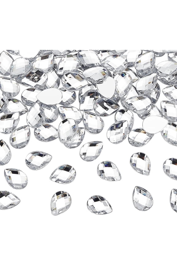 250 Pcs 18x13mm Teardrop Acrylic Rhinestone Gems Clear Jewels Embellishments Crystals Flat Back Acrylic Jewels for Costume Making Cosplay Card Making Embellishments DIY