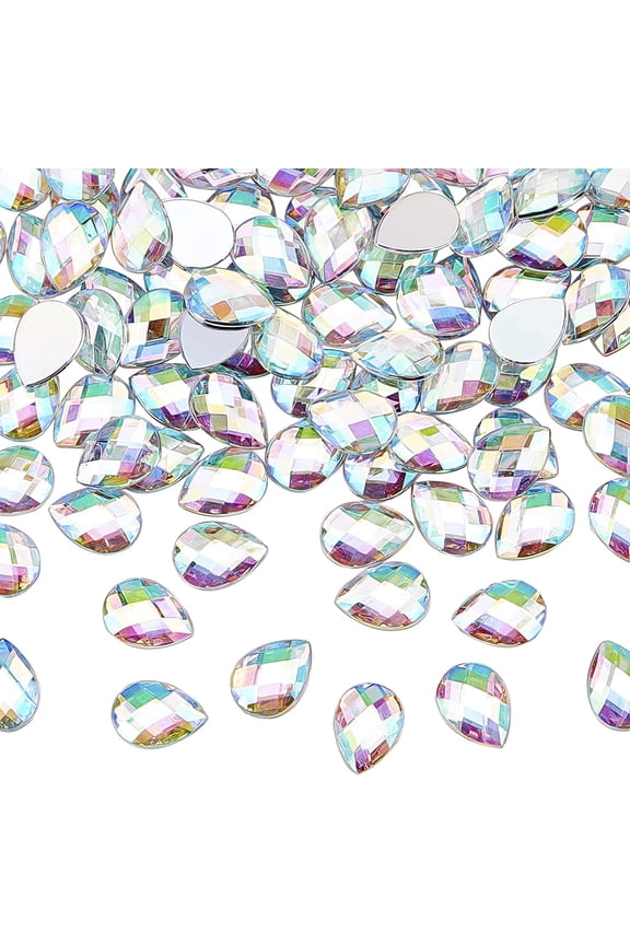 250 Pcs 18x13mm Teardrop Acrylic Rhinestone Gems with Container AB Color Jewels Embelishments Crystals Flat Back Acrylic Jewels for Costume Making Cosplay Clear AB