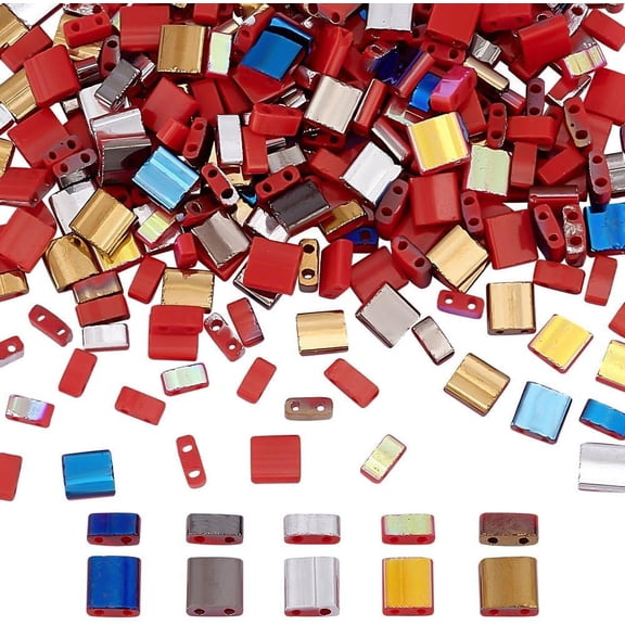 250 Pcs 2 Hole Glass Seed Beads 5 Colors Beads Flat Square Beads Rectangle Mini Beads Japanese Glass Beads