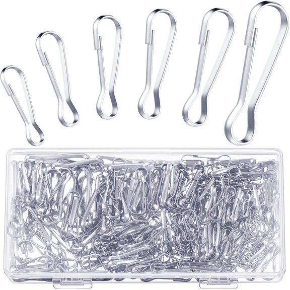 250 Pcs 304 Stainless Steel Spring Hooks 6 Sizes 20-40mm 1 Pack