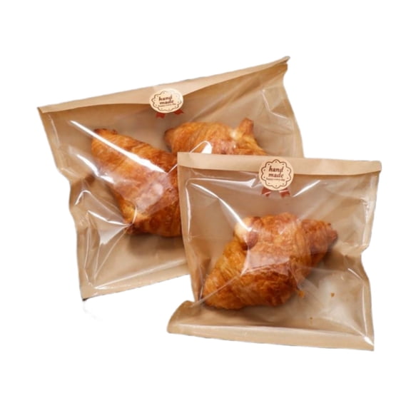 250 Pcs 7" x 7.1" Kraft Paper Bread Bags, Semi Window Design with Sealable Closure, Food Grade Bakery Storage Bags for Homemade Bread Pastry Packaging