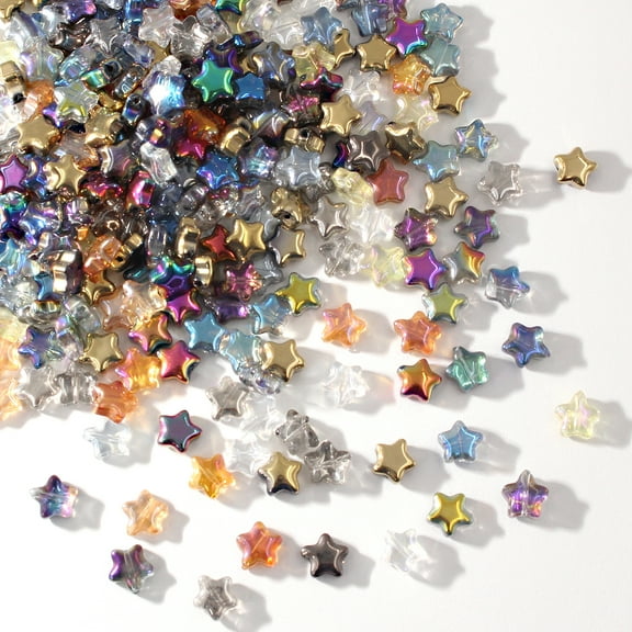 250 Pcs 8mm Colorful Glass Star Beads, Mixed Electroplated Iridescent Crystal Spacer Beads for DIY Crafts Bracelet Necklace Earring Jewelry Making