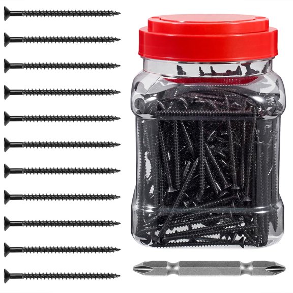 250 Pcs #8x2-1/2 Black Wood Screws, Cross Drive Self-Tapping for DIY Woodworking, Furniture Repair & Indoor Home Projects