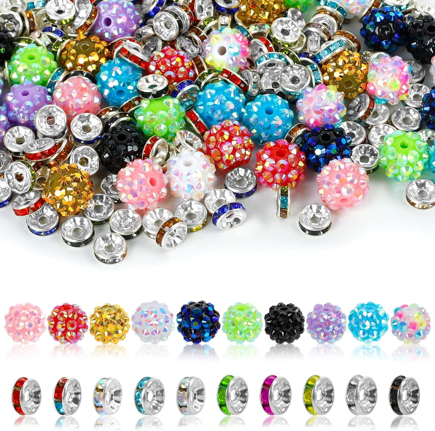 600pcs Crystal Spacer Beads For Jewelry Making | 10 Colors, Large Hole Rhinestone Beads For Bracelets