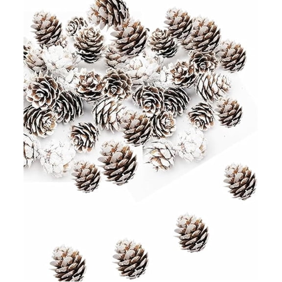 250 Pcs Christmas Mini Pine Cones, 1" Small Snow Christmas Pinecones Ornaments, Thanksgiving White Pine Cones Decoration for DIY Crafts Wedding Vase Fillers Fall Winter Home Xmas Tree Dcor