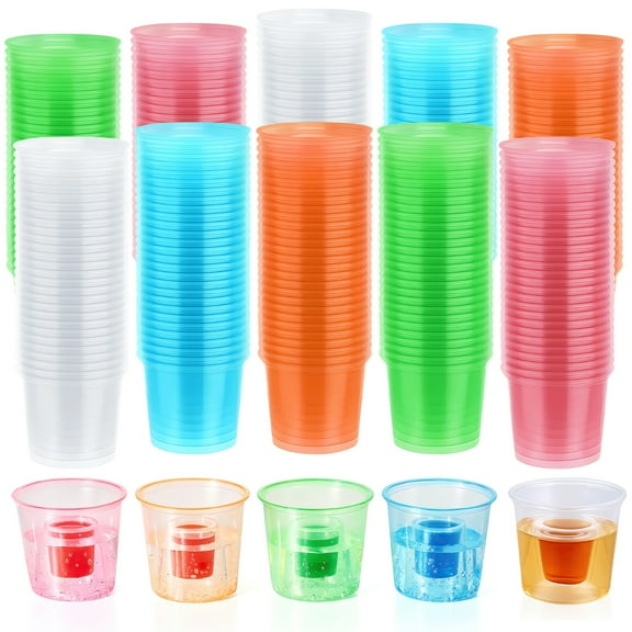 250 Pcs Disposable Bomber Cups, 4 oz Colorful Plastic Bomber Shot Glasses, Neon Party Shooter Cups, Reusable Plastic Cups for Weddings, Parties, Events, 5 Colors