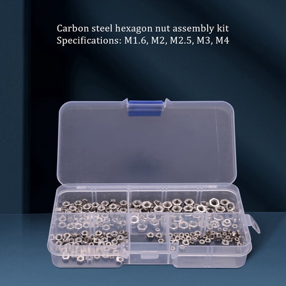250 Pcs/Set M1.6 M2 M2.5 M3 Carbon Steel Hex Nut Assortment Kit Hexagon Nuts Metric Thread Assortment Kit