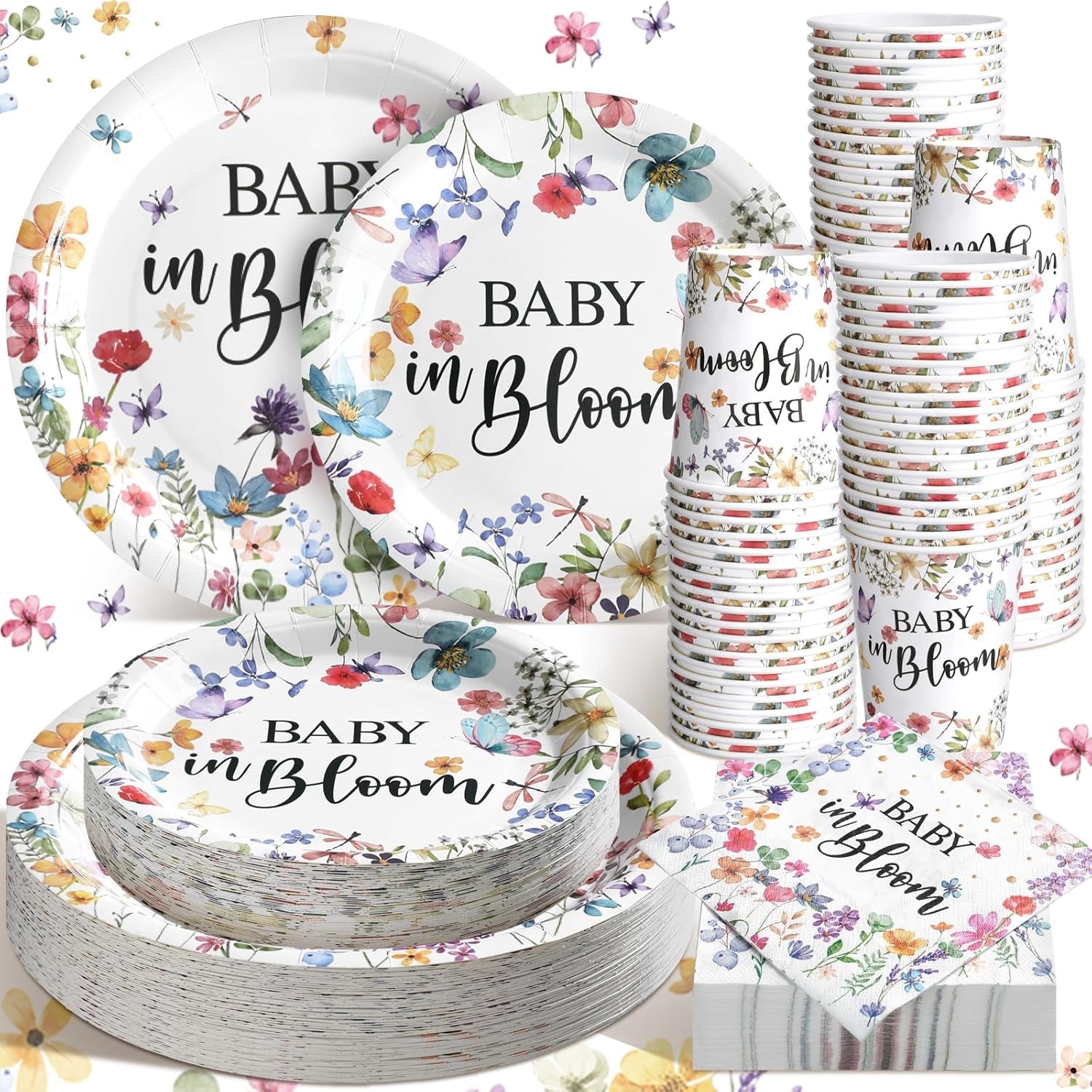 Spring Tablewar 250 Pcs Spring Wildflower Party Decoration Baby Shower Disposable ...