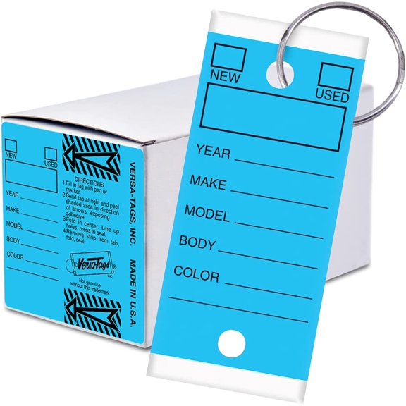 250 Per Box, Self-Protecting Paper Key Tags with Chrome-Plated Split Rings Perfect for Car Truck Or RV Dealers Blue