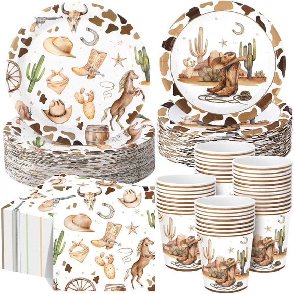 250-Piece Western Cowboy Disposable Tableware Set with Plates Cups and Napkins