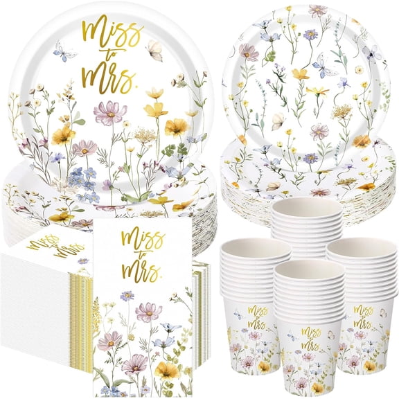 250-Piece Wildflower-Themed Disposable Tableware Set  Multicolor Floral Paper Plates, Cups, and Napkins for Wedding, Bridal Shower, and Engagement Party