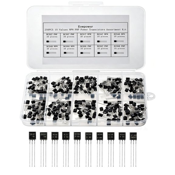 250 Pieces 10 Values NPN PNP Power Transistors Assortment Kit BC327-BC558 | BC327 BC337 BC517 BC547 BC548 BC549 BC550 BC556 BC557 BC558, 25 Pieces of Each Type