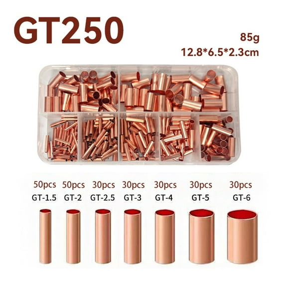250 Pieces Copper Wire Ferrules Kit 7 Sizes Electrical Crimp Connectors For Marine Automotive And Computer Applications