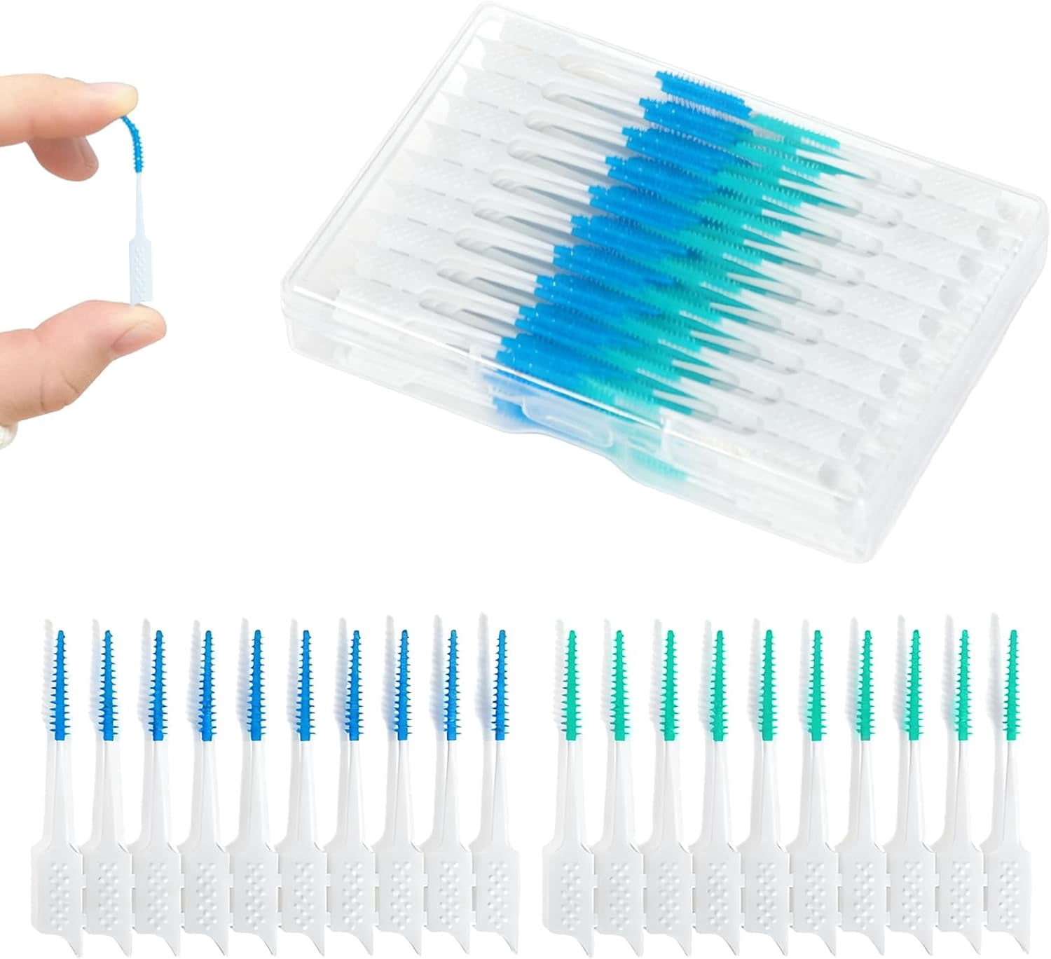 250 Pieces Dual-Use Interdental Brushes, Soft Silicone Tooth Floss Picks, Disposable Floss Sticks Dental Dental Toothpicks for Braces Oral Cleaning (120pcs Blue+130pcs Green)