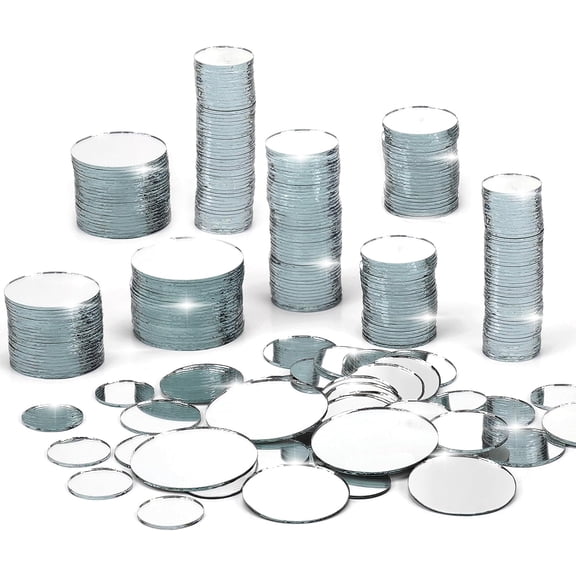 250 Pieces Small Circle Craft Mirror Mini Round Glass Tiles | 0.75 Inch, 1 Inch, 1.2 Inch, 1.5Inch, Crafts Mosaic Mirror for Crafts and DIY Projects Supplies Home Decoration