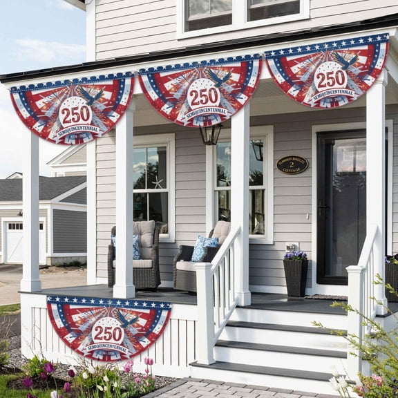 250 Semiquincentennial Patriotic Bunting Flag – 1776–2026 Porch Swag Fan Flag – America 250th Anniversary 4th of July Outdoor Decor