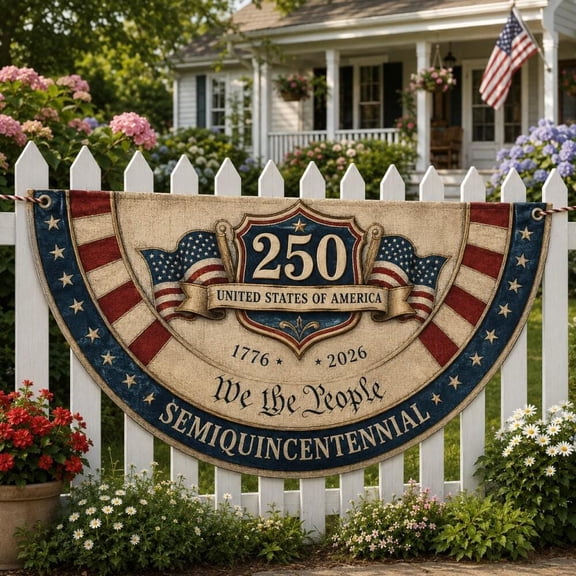 250 Semiquincentennial Semicircle Flag, Patriotic US Fan Bunting, We The People Flag, 1776 2026 4th Of July Porch DÃ©cor 18x36in