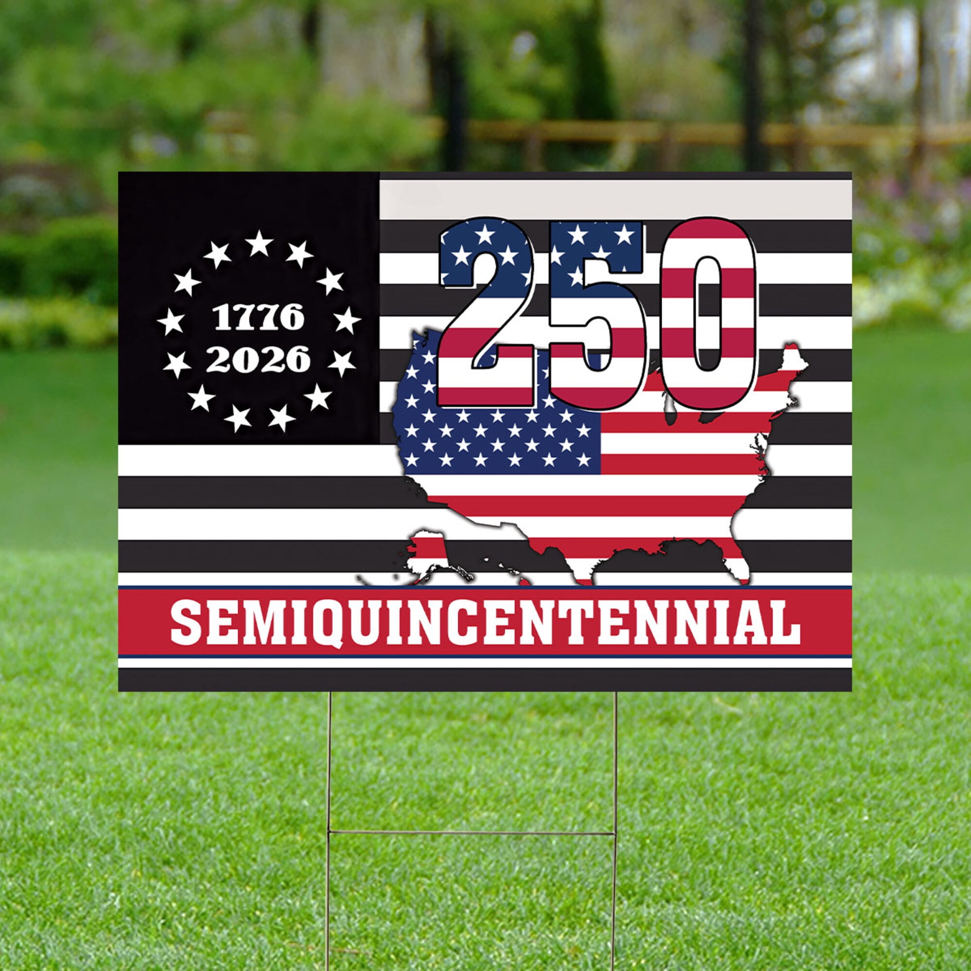 250 Semiquincentennial Yard Sign 1776-2026 - Patriotic USA Map American ...